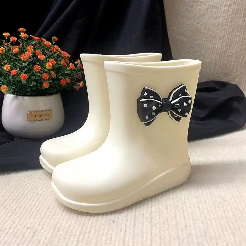 Fashion Kids Rain Boot Baby Boy Girl Raincoat Infant Toddler Child Bow Shoes PVC Waterproof Soft Bottom Baby Shoes 1-10Y