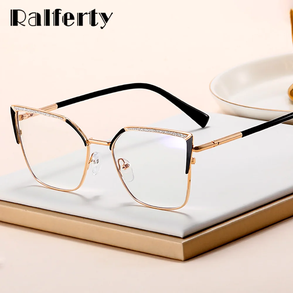 Ralferty Luxury Eyeglasses Women 2025 Designer Square Metal Eyewear Frames Optic Prescription Spectacles Frame Anti Blue Lenses