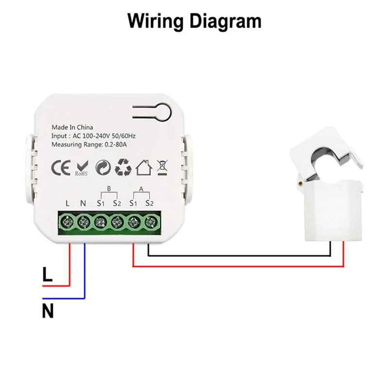 AS95-Zigbee Wifi Energy Meter Bidirectional With Clamp Current Sensor Tuya Smart App Monitor Power 80A 240V, 2 Channels 2CT Dura