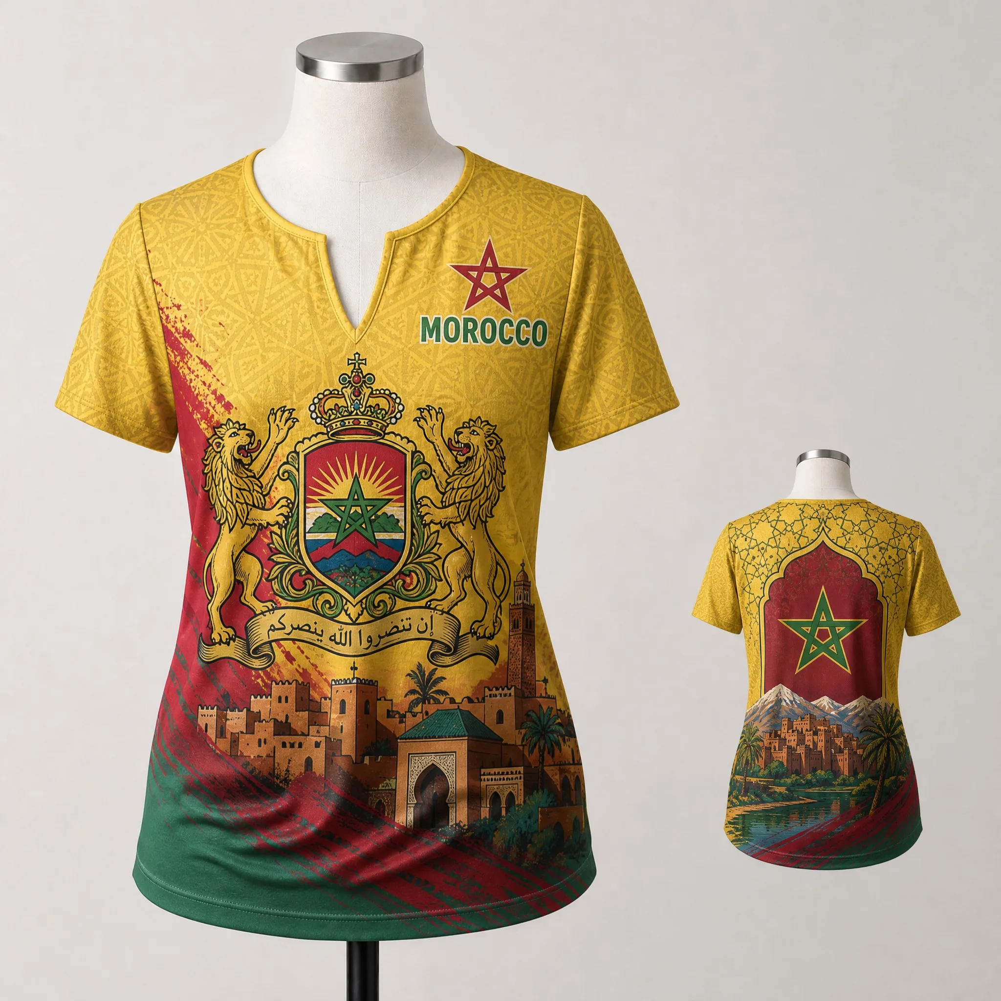 Womens V Neck Short Sleeve Morocco T Shirt Red Diagonal Letter Star Print Casual Summer Graphic Tee Easy Daily Wear Travel Style