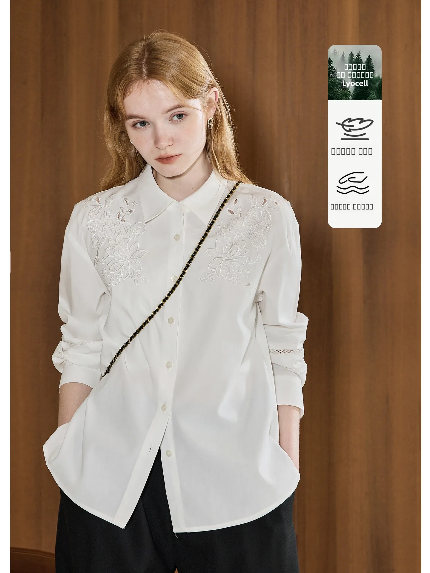 

KuNMaVi Spring 2026 White Moonlight Long Sve irt Women's Casual Loose Fit Embroidered Hollow out Design Girl's Sle