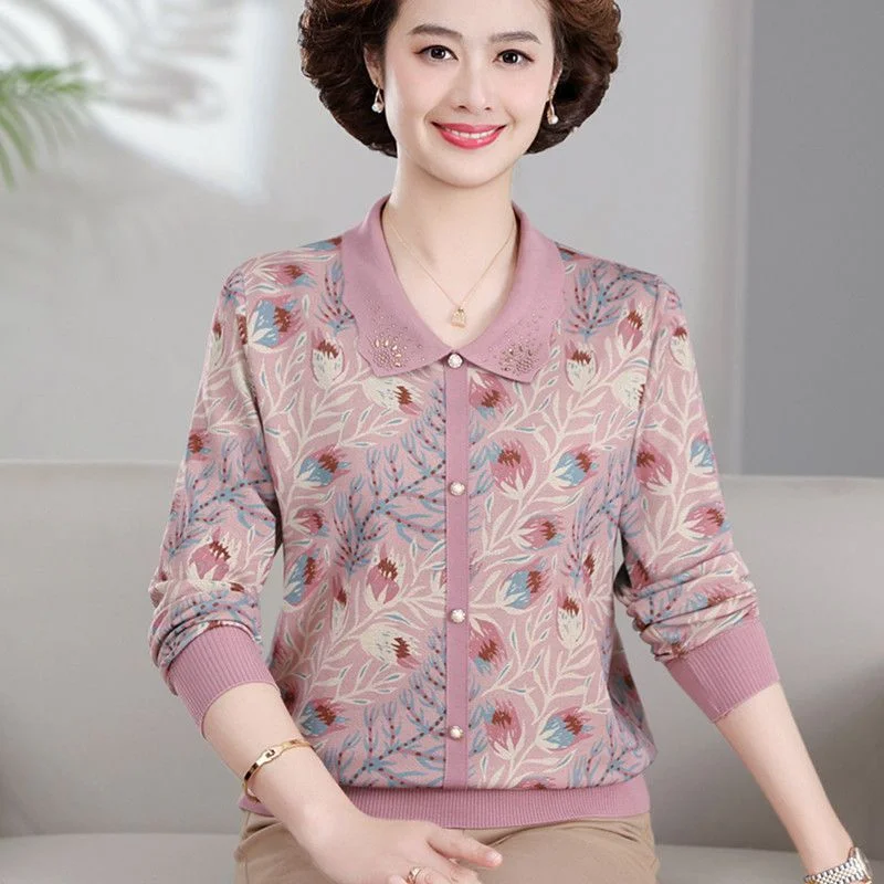 

Mom's New Autumn Clothing Knitted Bottoming Noble Middle-aged Elderly Women's Casual Thin T-shirt Top