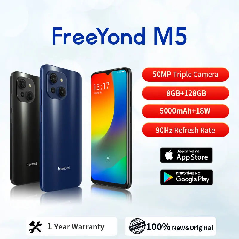 

FreeYond M5 Triple Camera, 8GB, 256GB,US charger 50MP AI Triple Camera, 90Hz IPS Screen, 5000mAh, 18W Fast Charging, Android