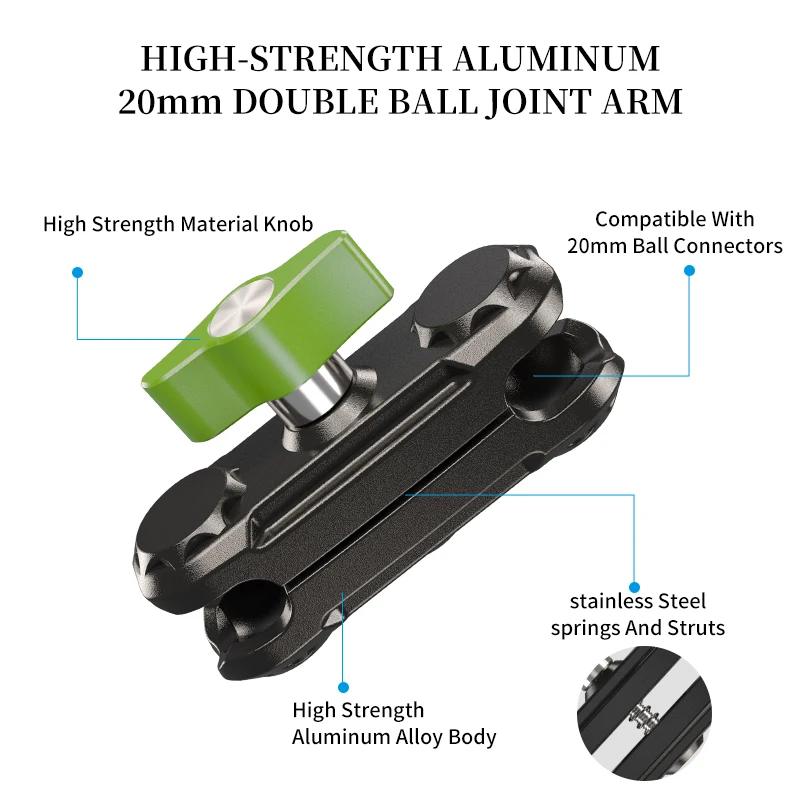 Aluminum 20mm Ball Head Joint Base Double Sucket Arm for RAM Mount Motorcycle Bicycle Camera Accessories