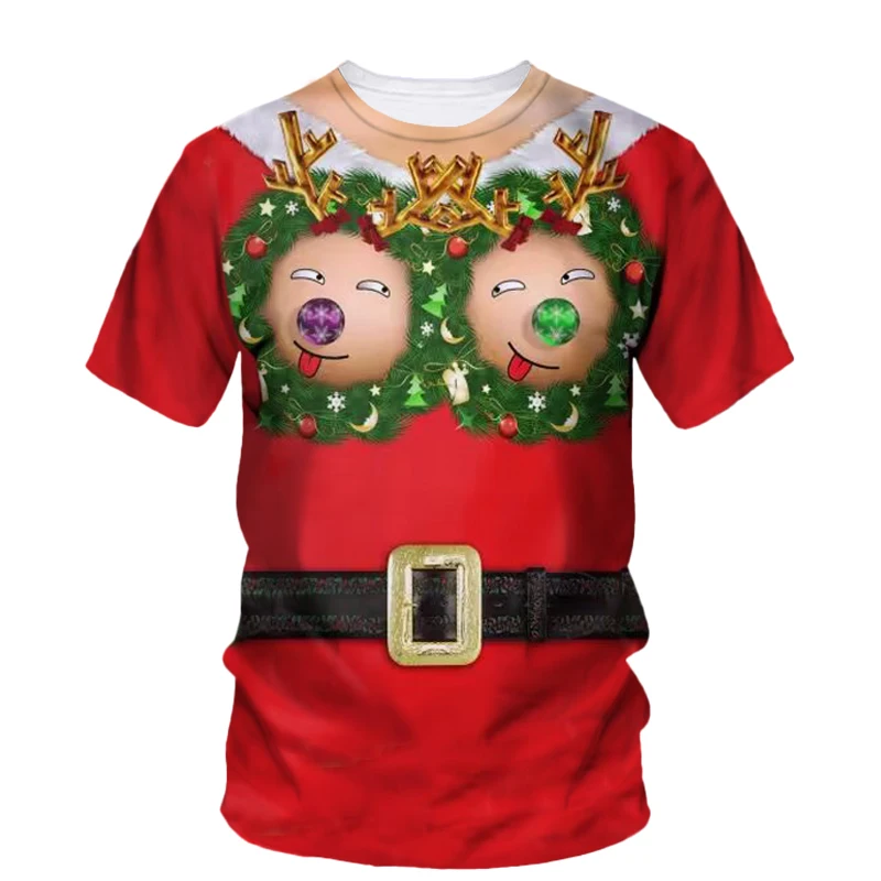 New Hip Hop Carnival Christmas Theme Pattern Atmosphere Party Neutral European And American Round Neck Clothing 3d Hd Printing