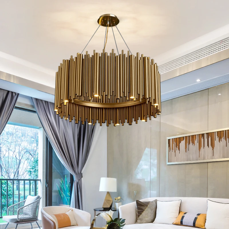 

Modern luxury golden stainless steel chandelier living room round chandelier LED home light