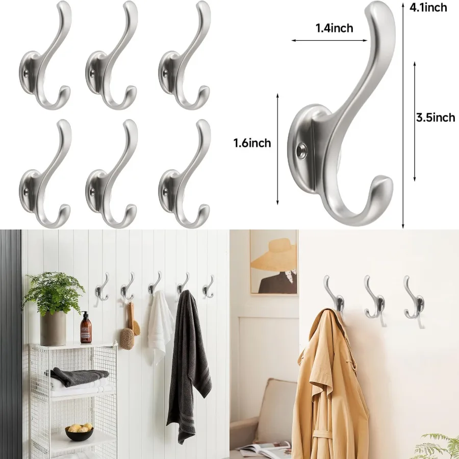 

Крючки для одежды из атласного никеля, 6 шт., крючки для полотенец для подвешивания пальто, серебряные крючки для халатов, настенные крючки для ключей, полотенец B
