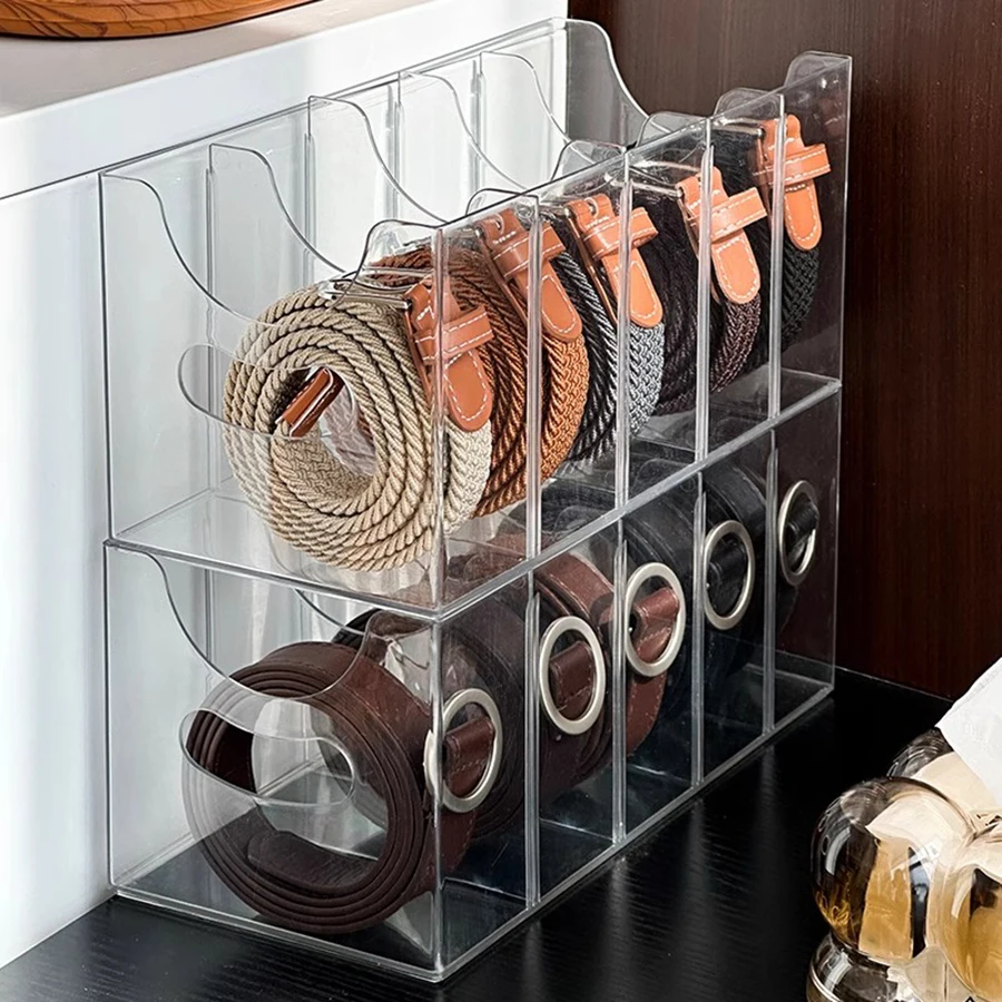 Acrylic rack transparent men and women multi-grid belt belt storage box tabletop home bow scarves display