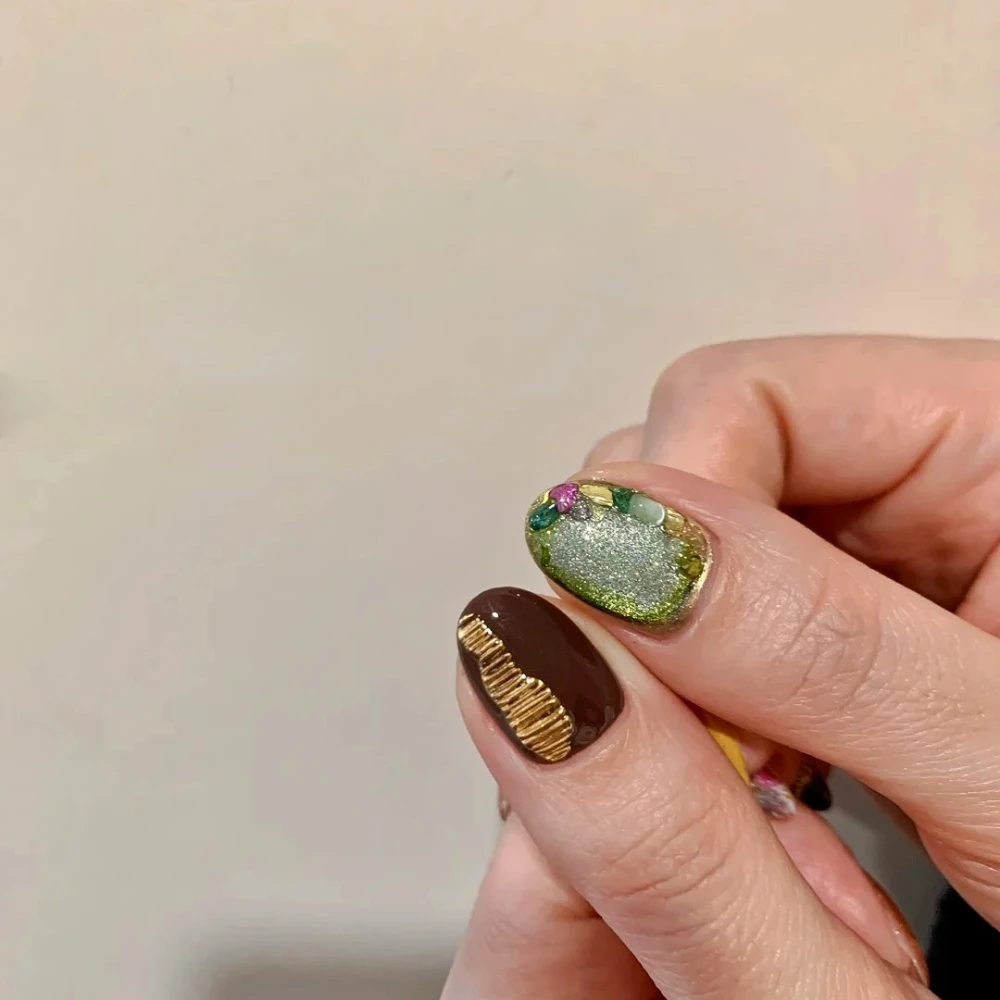 10Pcs Handmade Manicure Short Almond Fake Nails 3D Painting  Limited Nails Press On Nails Design with Adhesive Nail File Set