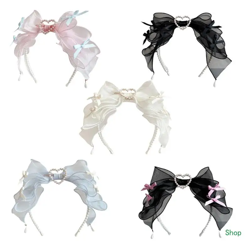 

Dropship Lace Bows Headband Girls Hair Headbands Cosplay Pearl Bead Hairband Head Hoop Headdress Hair Accessories