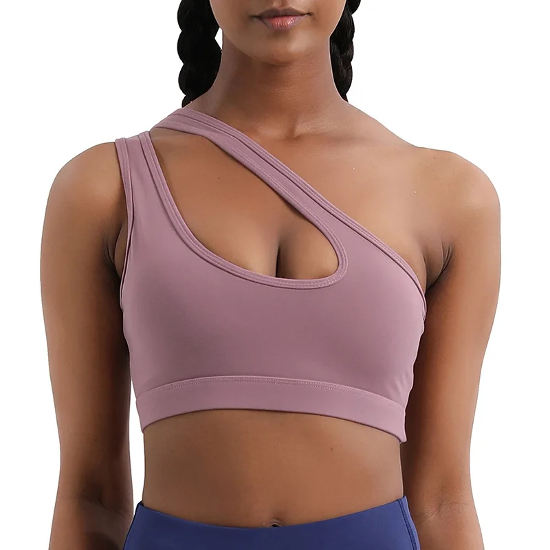 Soutien-gorge de sport à une épaule pour femme, sous-vêtement de fitness, yoga, antichoc, séchage rapide, course à pied, 2024