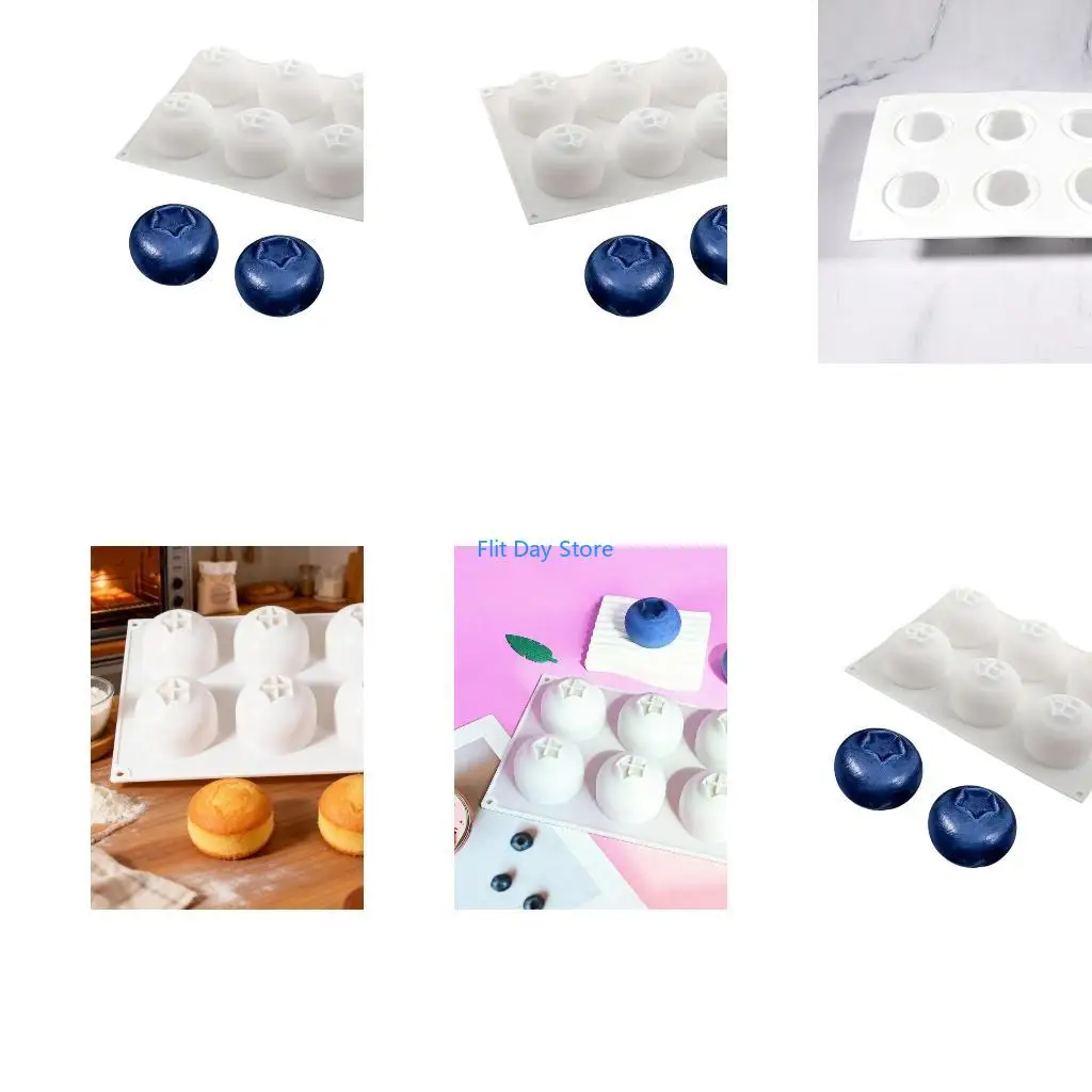 F92C 6 Cavity Blueberry Design Baking Molds Nontoxic Heat Resistant Easy Releases Silicone Mousse Cake Molds Dessert Tray