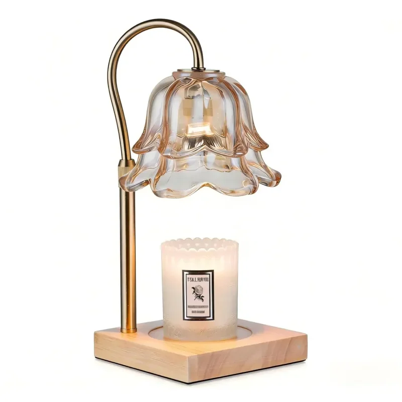 For Vintage Wind Chimes Flower Glass Lampshade Candle Heater with Timer Wax Melter Adjustable Height Housewarming Office Room