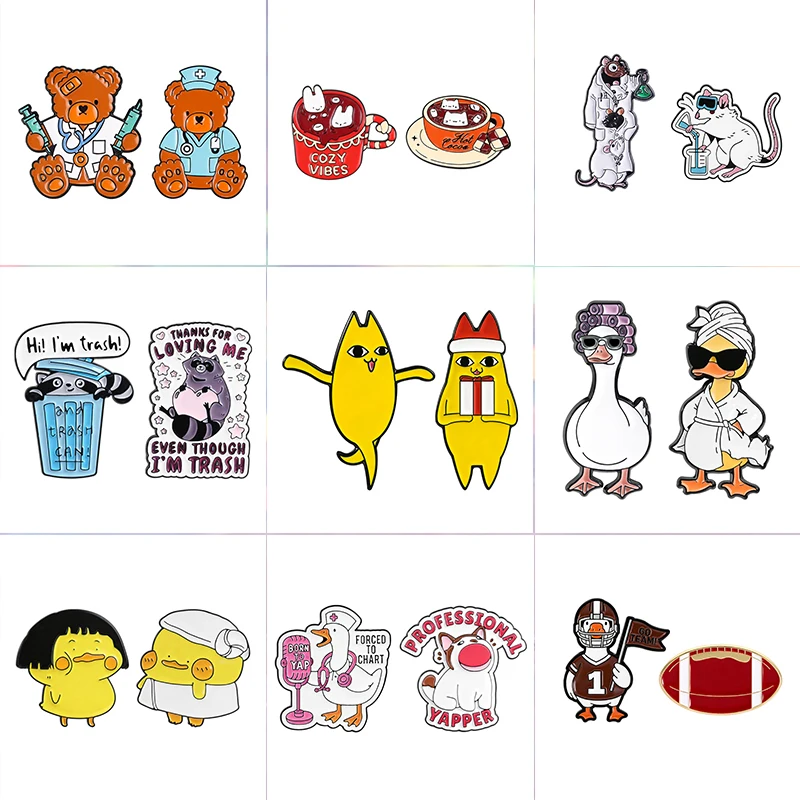 2-3pcs/set Lab Rat Chemistry Scientist Enamel Pin Doctor Nurse Uniform Teddy Bear Anime Couple Goose Brooches Badge Jewelry Pins
