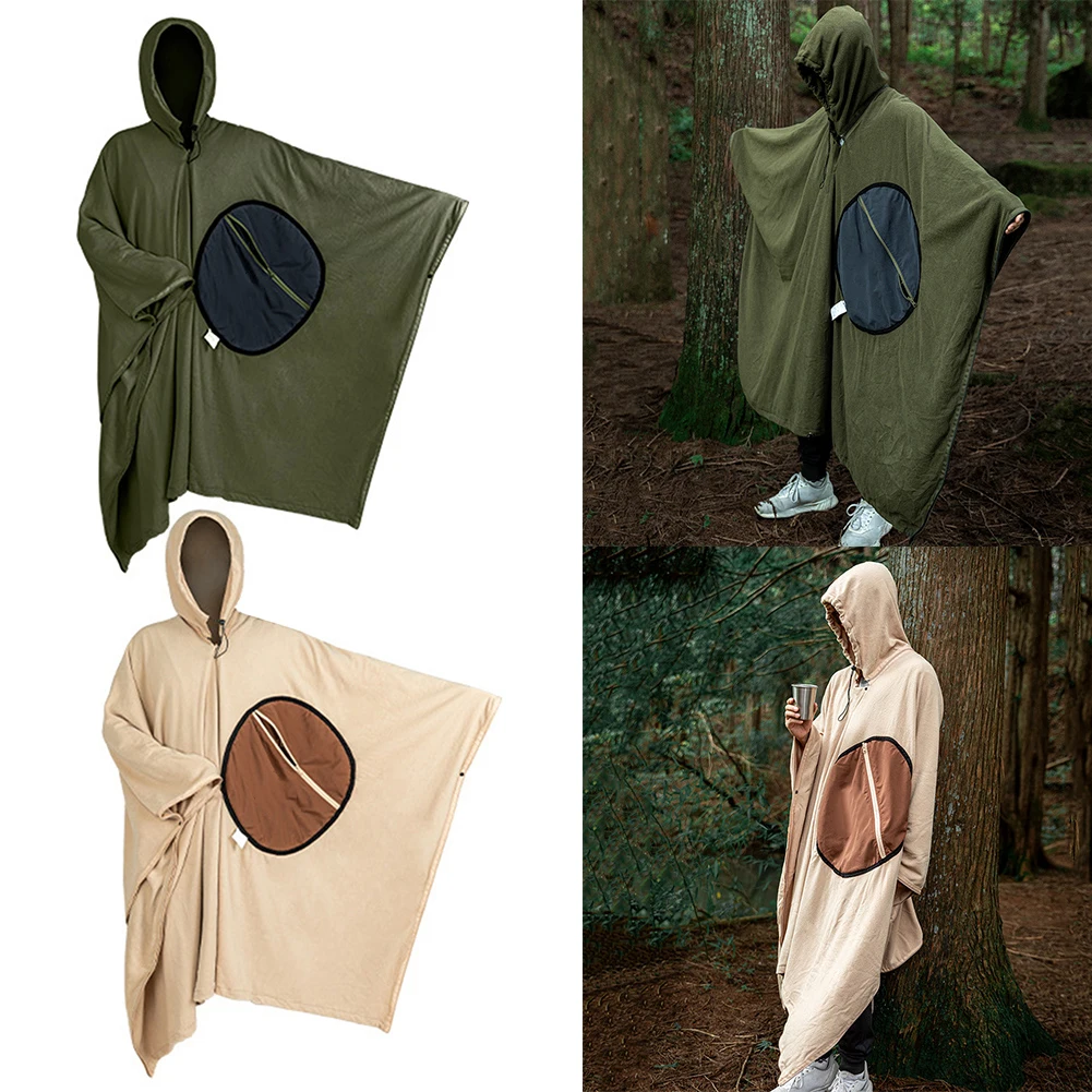 Outdoor Camping Cape Shawl Windproof Cross-border 4-in-1 Wearable  Fleece Warm Hooded Cloak Sleeping Bag Liner