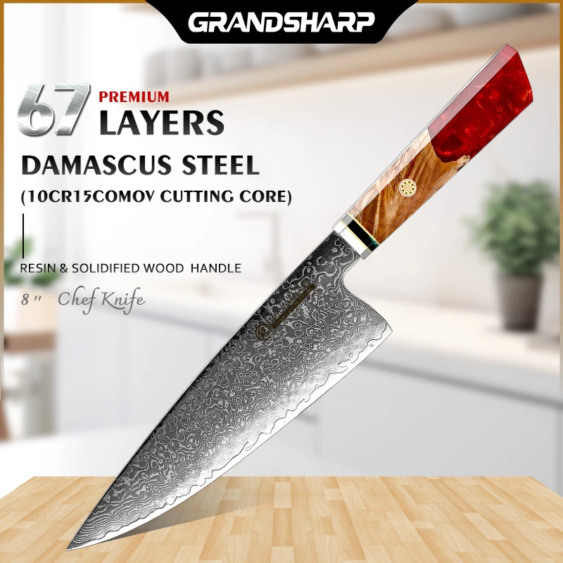 

8 Inch Kitchen Chef Knife vg10 Japanese Stainless Steel Butcher Knife Vegetable Meat Cleaver Slicing Chopper Knife GRANDSHARP