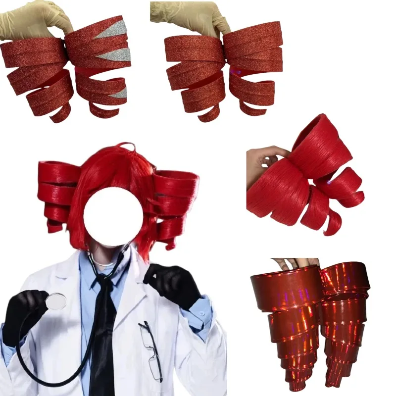 

Kasane Teto Cosplay Wig Women Cute Red Ponytail Hair Laser Long Curly Hair Resistant Wigs Roleplay Costume Props Halloween Party