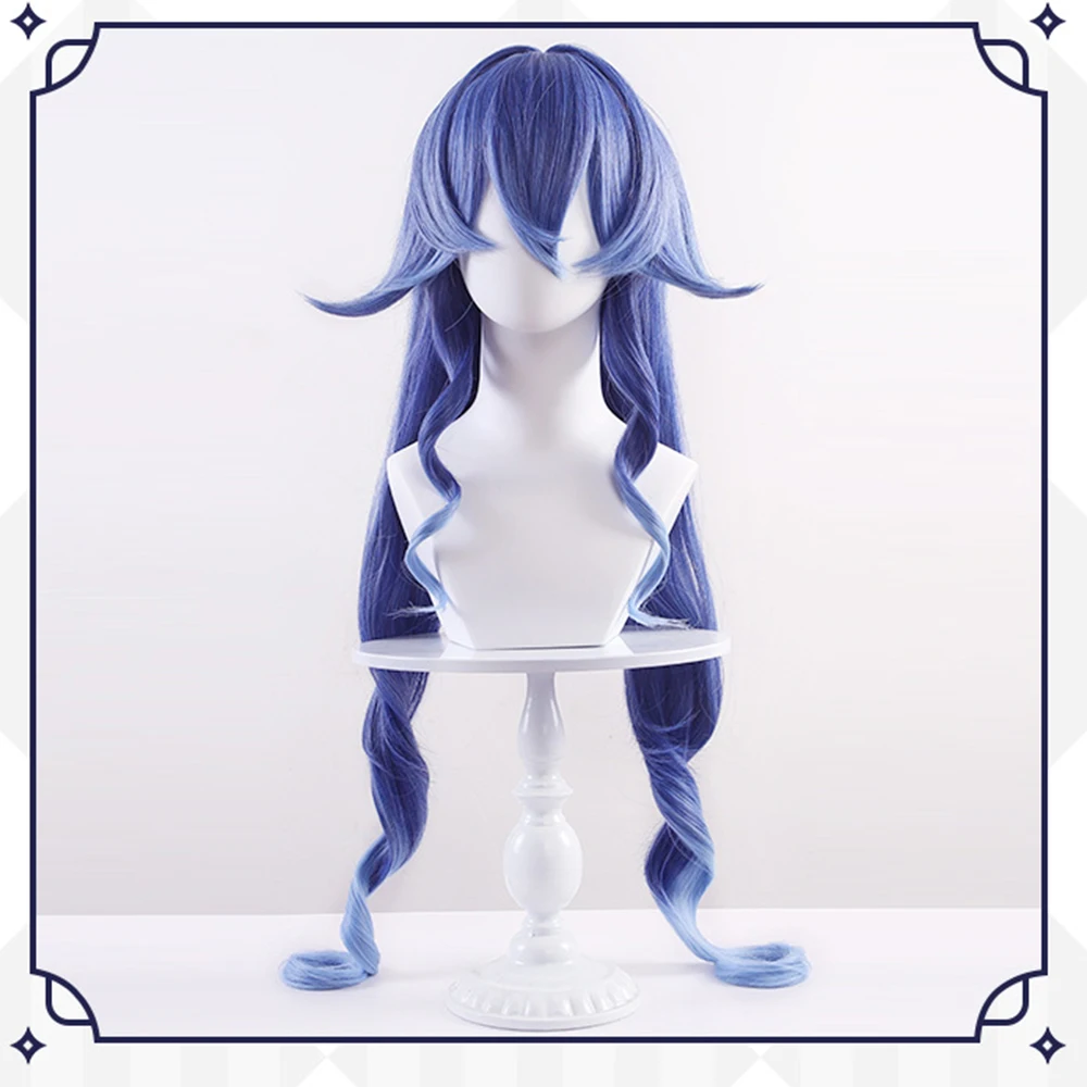 Anime Genshin Impact Layla Cos Cosplay Wigs Headwear 100cm Long Simulation Scalp Thick Mixed Puffy Silk Long Hair Wigs