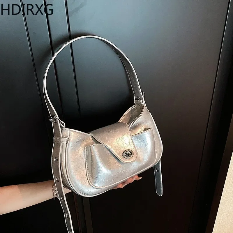 Women Silver Crossbody Purse Tote Bags High Level Sense Trendy Handbags Women's Shoulder Bag Fashionable Girls Popular Model