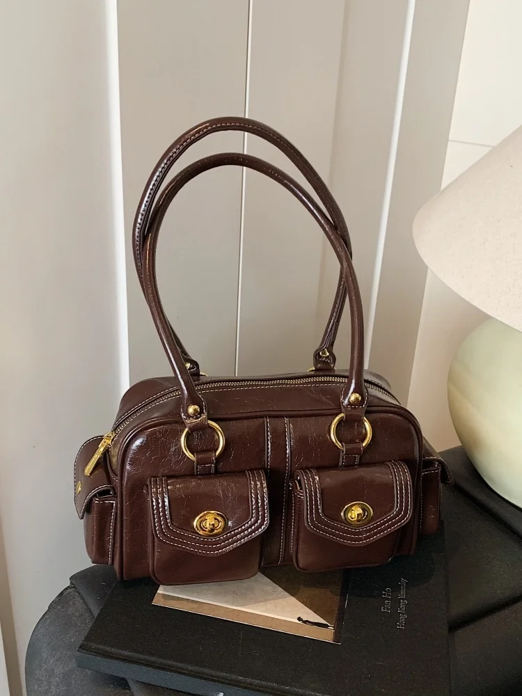 

Retro Multi-ket Underarm Bag Women's Handbag Commuter Work oulder Bag Faionable PU Leather Medium Size Soft Surface