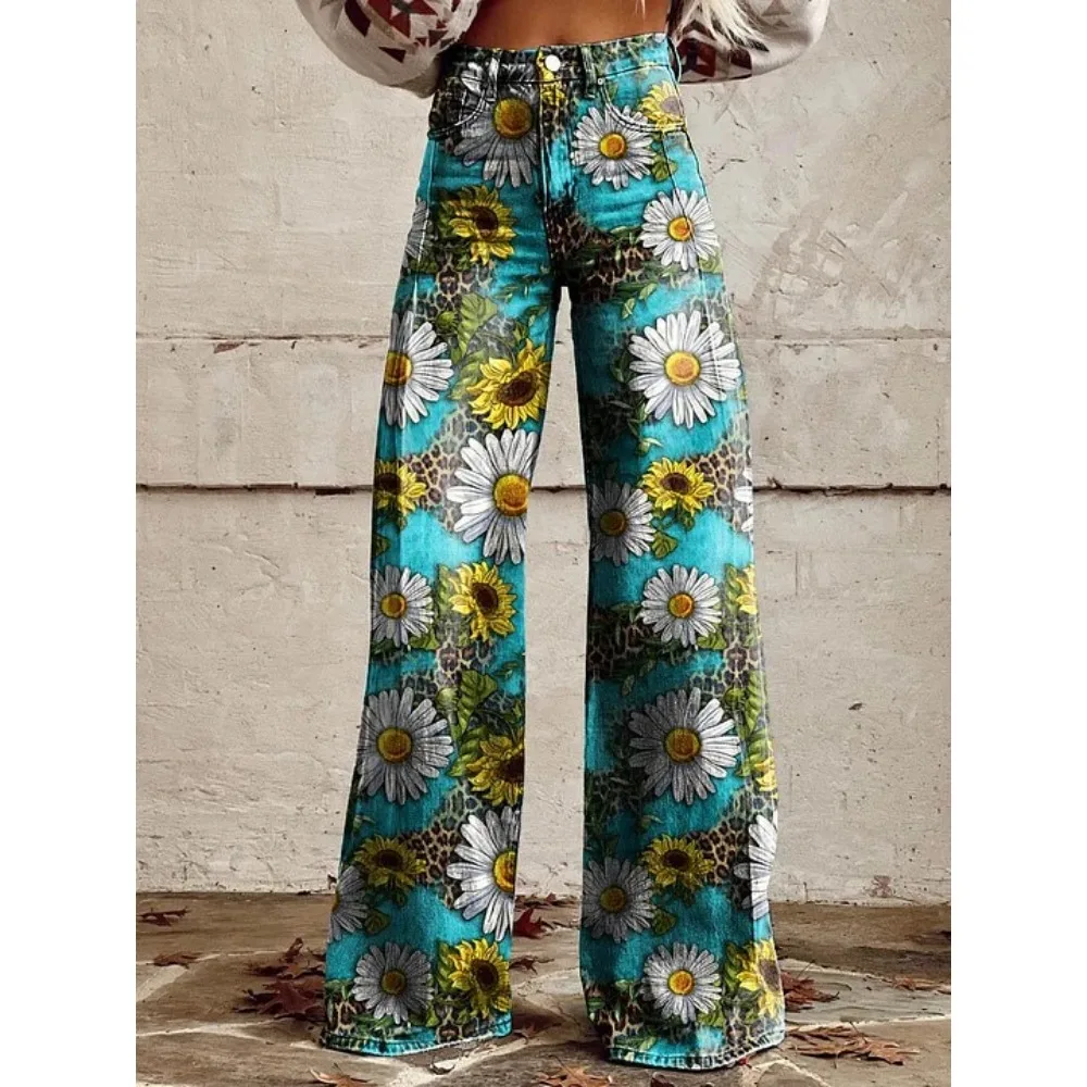 Vintage Paisley Blumenmuster Hohe Taille Weite Hose Sexy Damenhose 100% Baumwolle Lässige Lockere Hose mit Taschen XXS-3XL – Detail 7