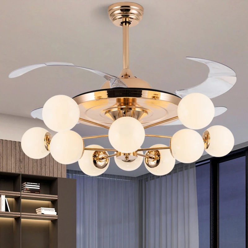 

Magic Bean Gold Ceiling Fan Lights Invisible Luxury Branch Fan Lamp With Remote Control Modern LED For Home Living Room Lighting