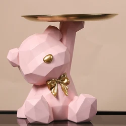 Geometric Bear Key Holder Figurine Entrance Crafts Resin Desk Decoration Candy Sundries Household Supplies for Living Room Home
