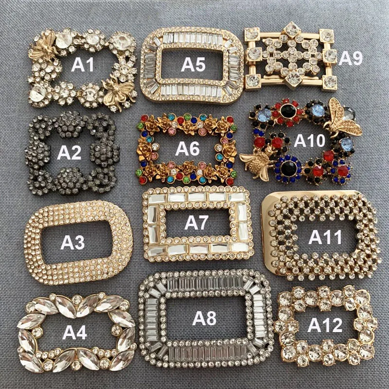 A pair of Metal Square Rhinestone Clasp Buckle Fashion Buckles Shoes Bag Purse Hat Decor Hardware DIY Leather Craft Accessory