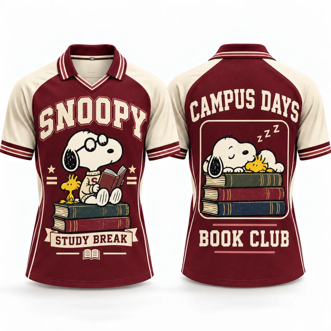 Snoopy Campus Club Joe Cool Graphic Polo Shirt Vintage Varsity Cartoon Kids Short Sleeve Jersey Unisex Retro Streetwear Tops