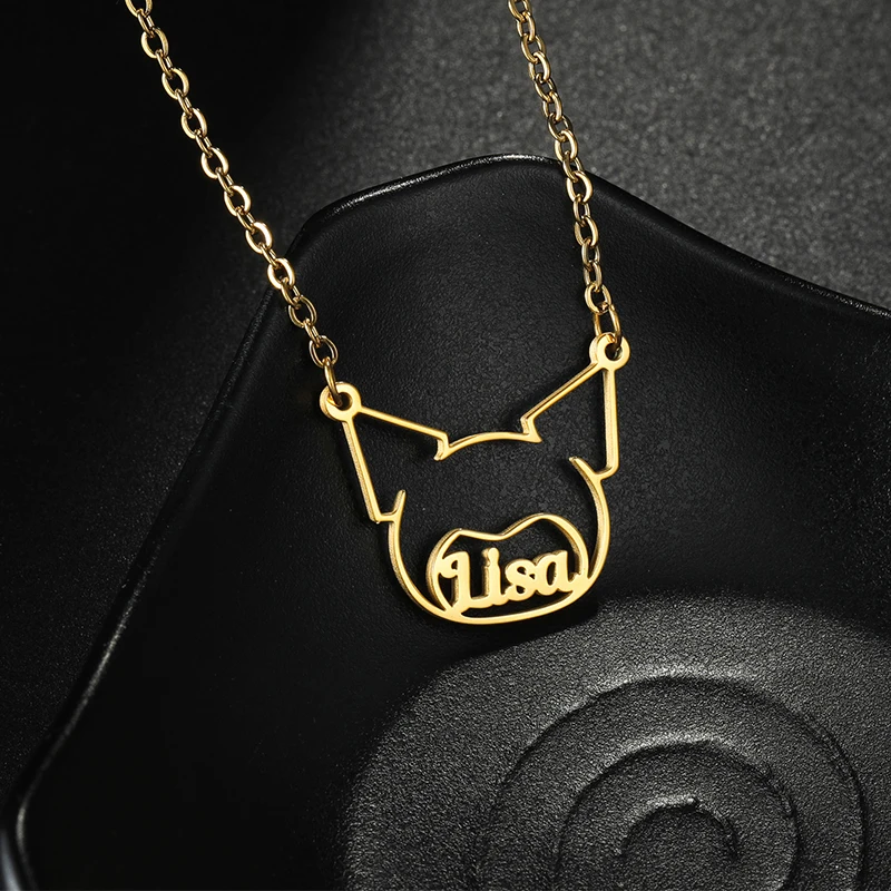 Goxijite Customized Name Necklace For Kids Stainless Steel Custom Nameplate Necklaces With Cartoon Character Child Gifts