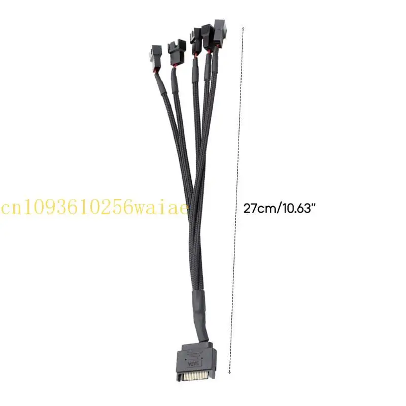 652F SATA 15Pin to 5-Port 3pin/4pin Adapter Cable Black Nylon Braided Cooling Fan Sleeved Power Splitter Extension Cord Wire