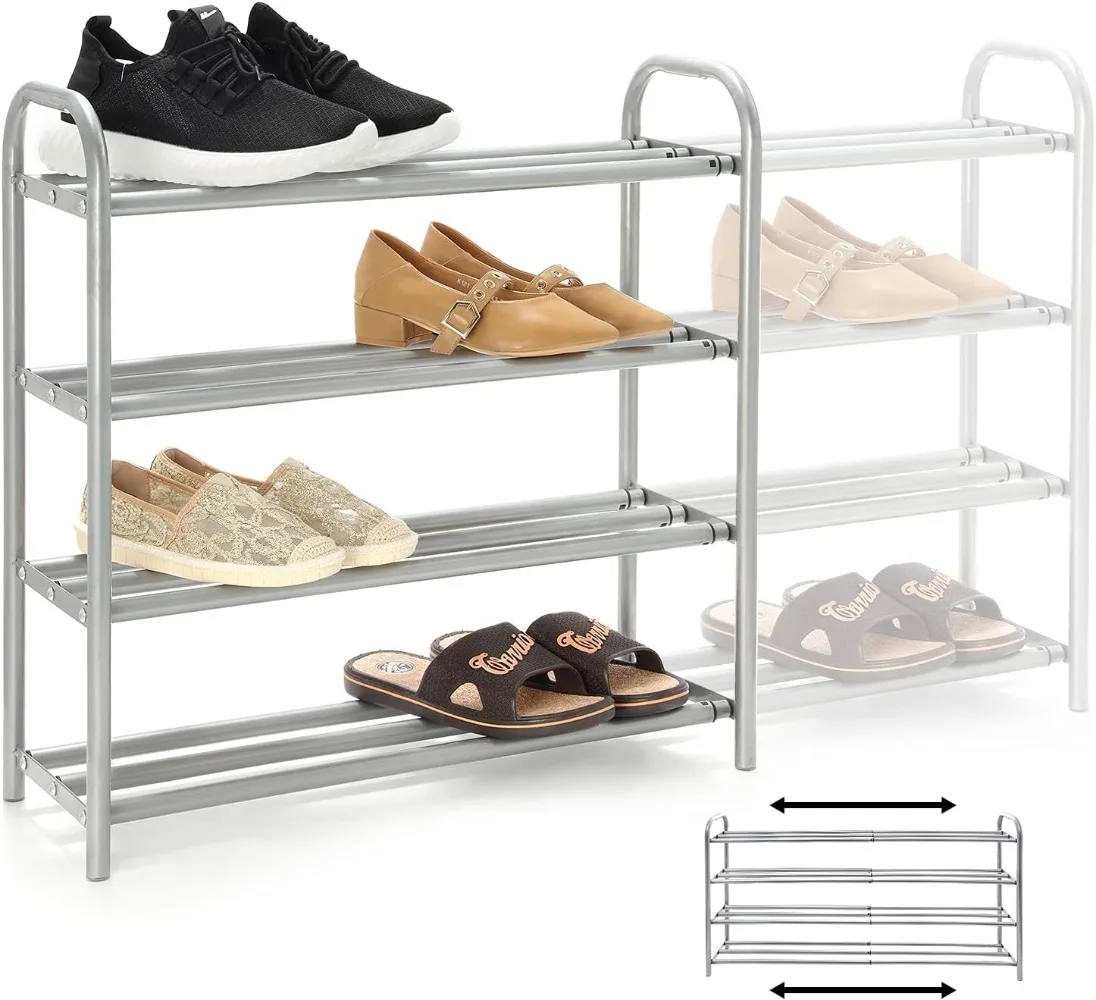 

4 Tier Extendable Shoe Rack Organizer,Heavy Duty Metal Shelf Organize Holds Upto 20 Pairs Shoes,Space Saver Rack for Wardrobe