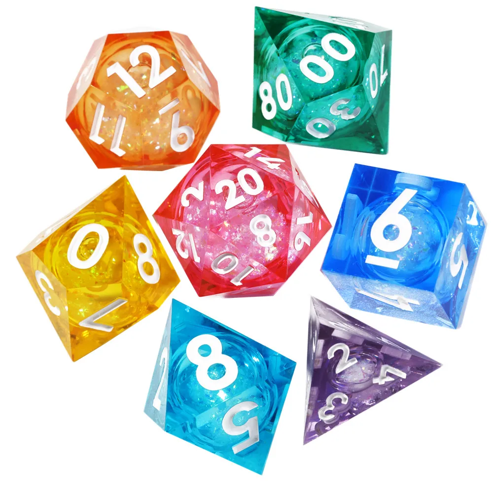 

Мини-Планета ручной работы семь цветов Набор жидких сердечников 7 шт. многогранные кости DND для TRPG настольных игр полимерные кости с острыми краями