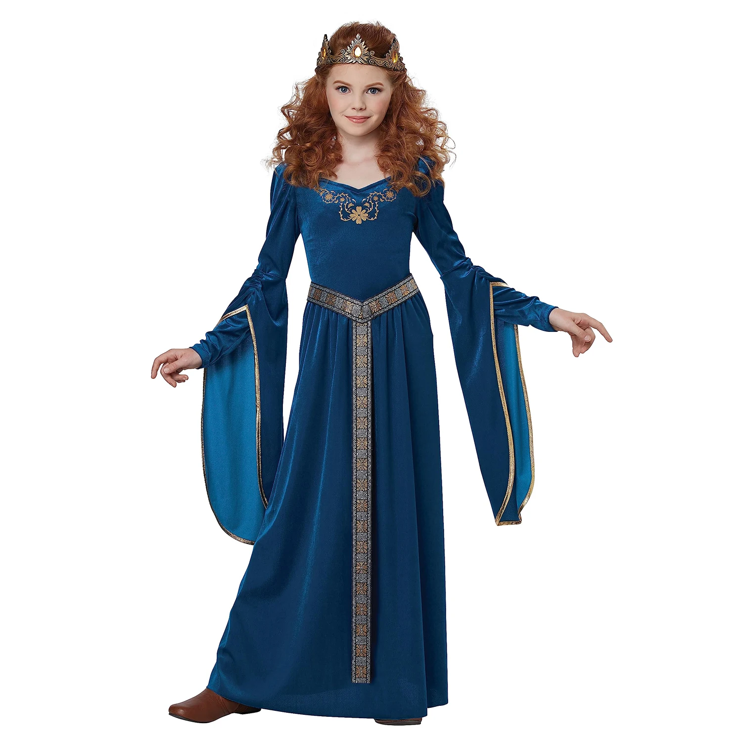 

4-12Y Children Girls Renaissance Medieval Costume Dress With Headpiece Velvet High Quality Umorden