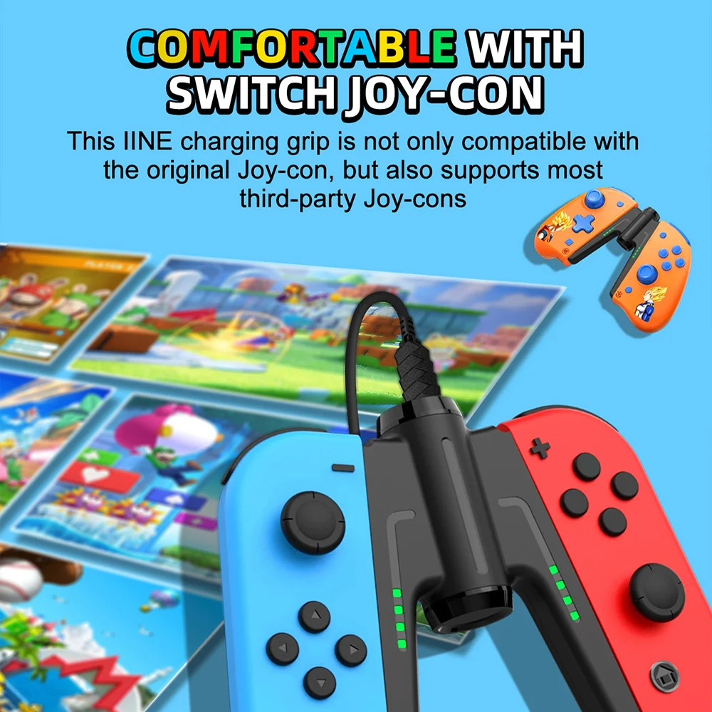IINE Charging Grip for Nintendo Switch Joycon Charging Dock Controller Accessories Bridge Shape Charger Channel Indicator