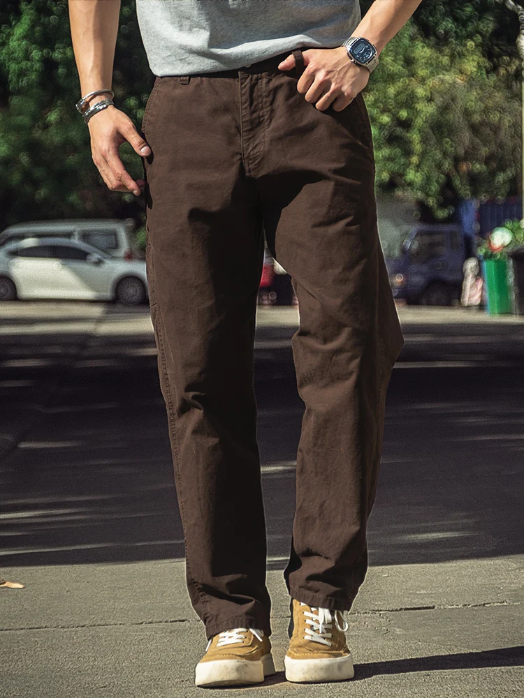 

Американские ретро кофейного цвета, хлопковые прямые мужские повседневные брюки, свободная рабочая одежда, длинные брюки, модные городские брюки