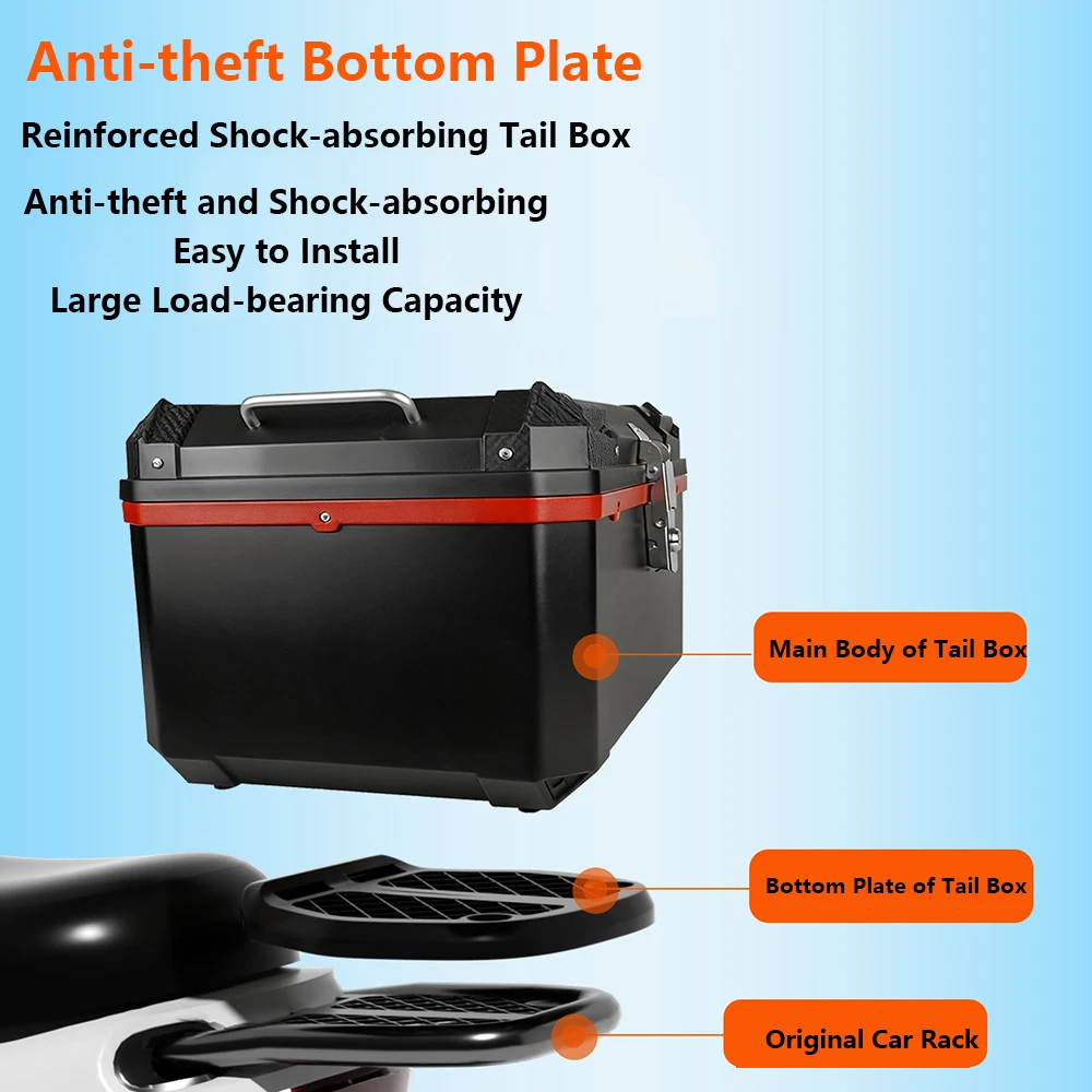 80L سعة كبيرة البلاستيك دراجة نارية مربع خلفي خوذة أداة خلفية حالات مكافحة سرقة قفل مقاوم للماء الأمتعة جذع صندوق تخزين #3