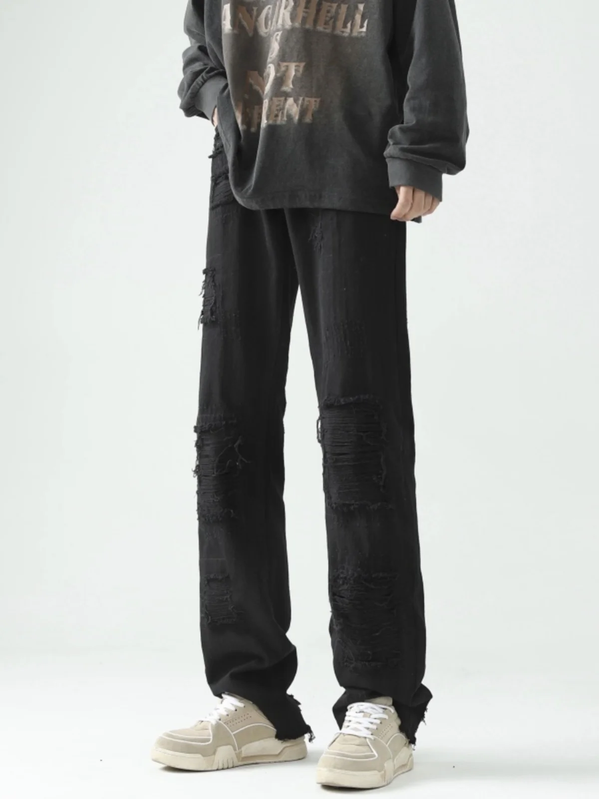 

Men's Slim Straight Jeans Tear Hole American High Street Sle Spring Autumn Wear Resistant Micro Stretch Denim Jeans