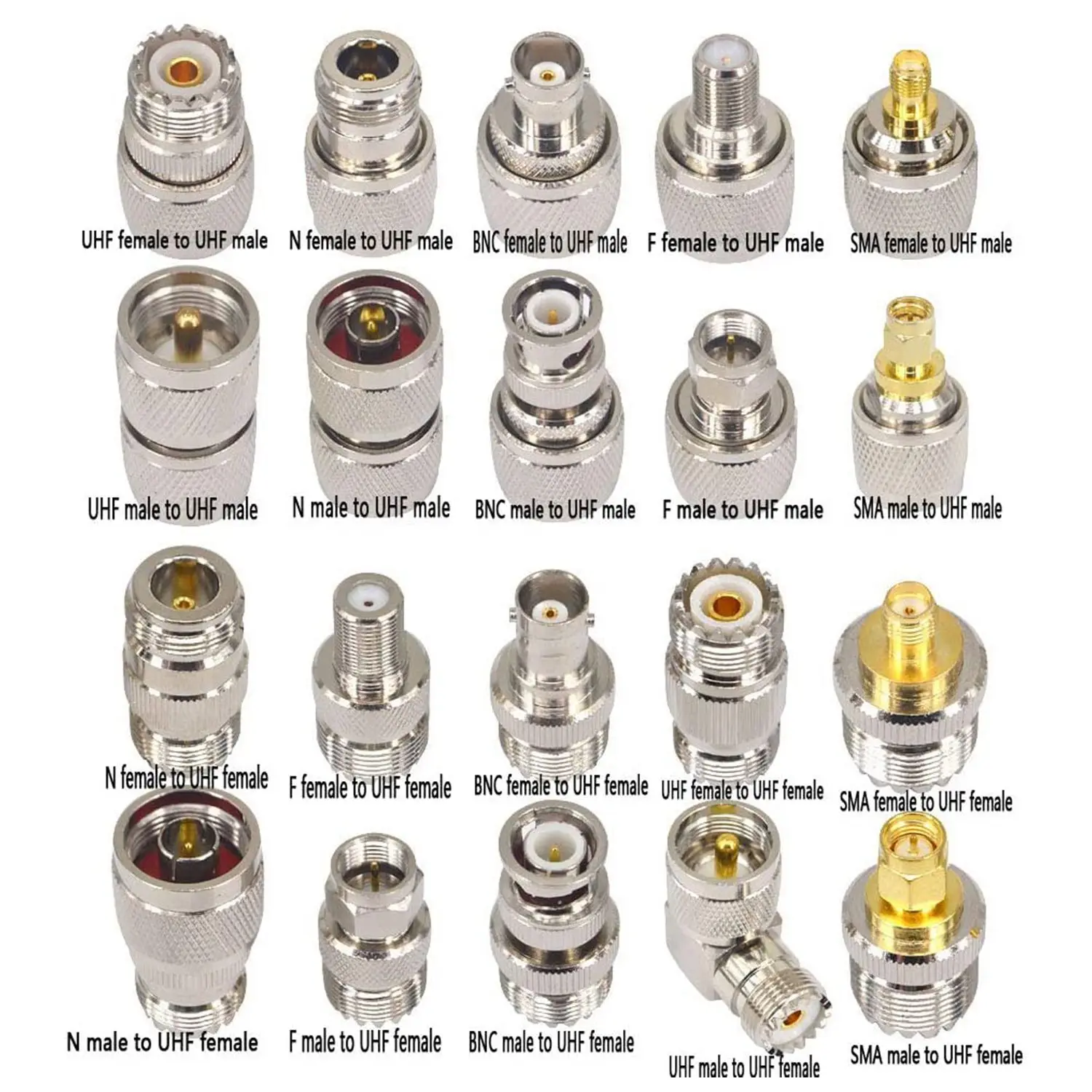 20 sztuk złącze koncentryczne RF zestaw UHF SO239 PL259 zestaw końcówek UHF do SMA/BNC/N/UHF/F Adapter koncentryczny do anteny CB