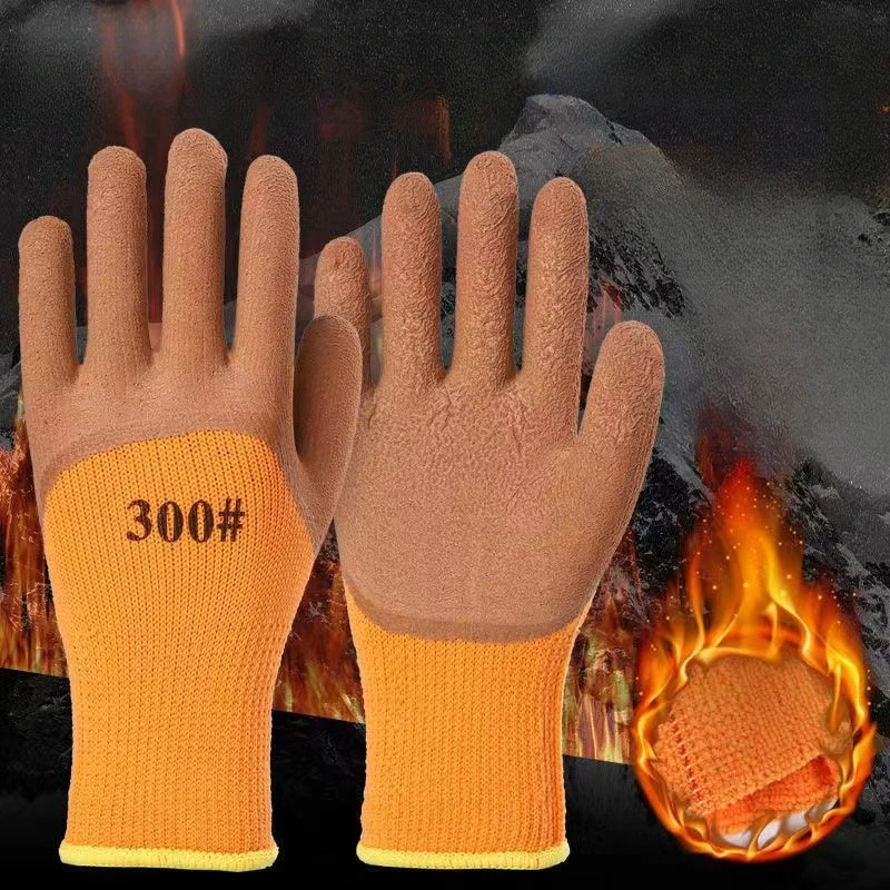 Double Waterproof and Pile Thickening Gloves, Low Temperature Work, Warm Rubber, Wear-resistant, Anti-slip, Protective Gloves, W