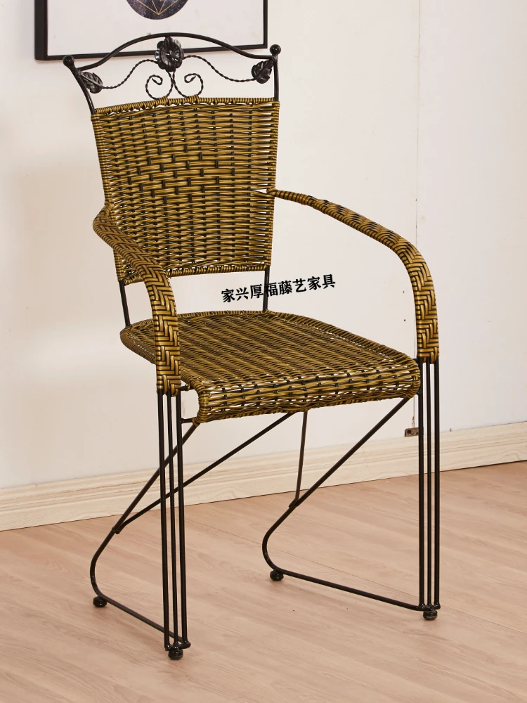 PQF Rattan Chair Bedroom Single Rattan Iron Leisure Chair Backrest Bouncing Chair