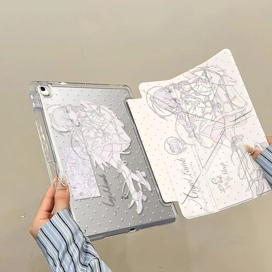 Korean Angel Girl Lamb Tablet Case For iPad Pro 11 13in 2025 iPad Pro 12.9in Air7 10th 11th M4 M5 3Y Folding Protective Cover