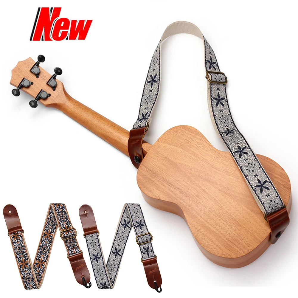 Ukulele Boho Shoulder Strap Adjustable Vintage Ukulele Shoulder Belt Instrument Strap for Classical Guitar Mandolin Banjo