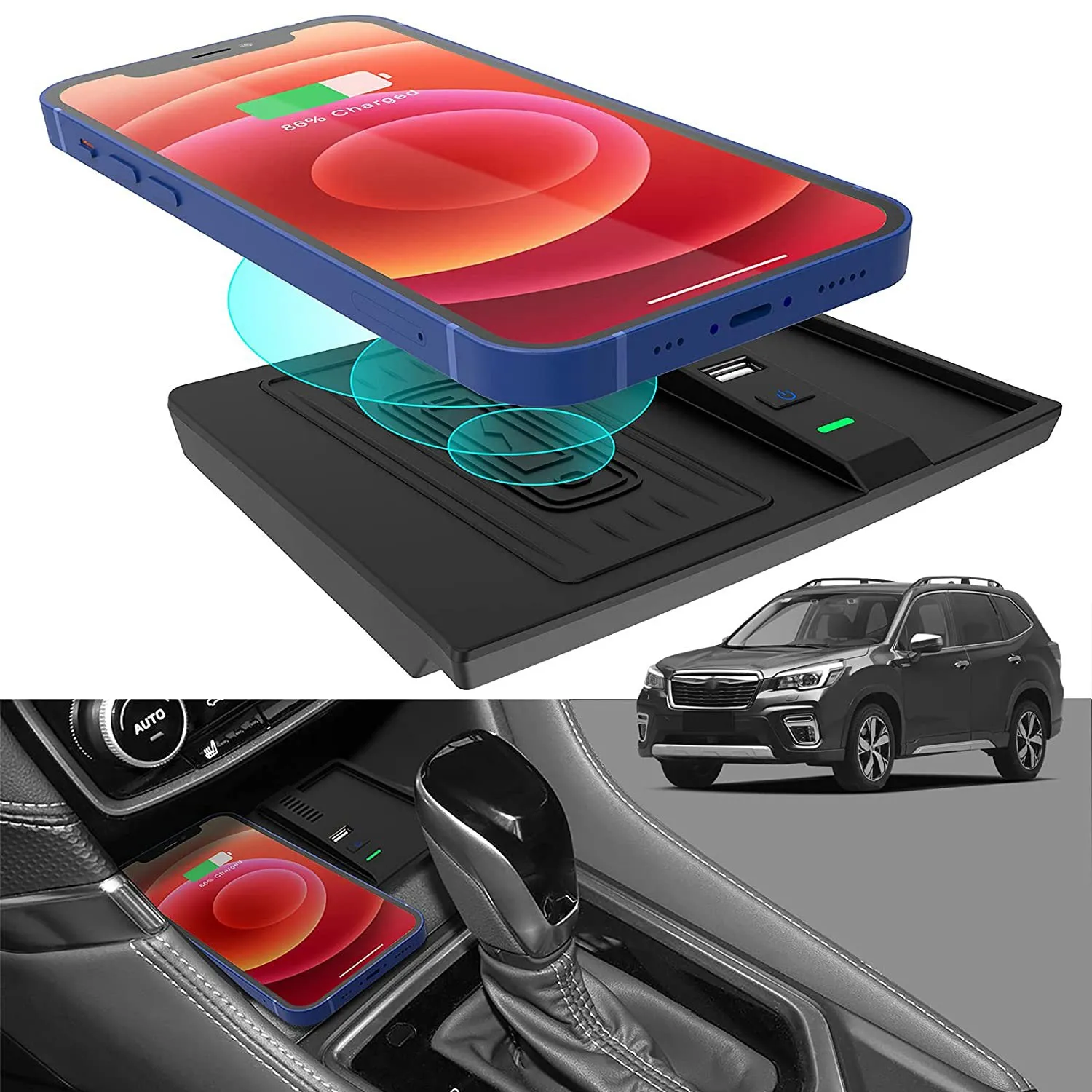 Car Wireless Charger for Subaru Forester 2019 2020 2021 Accessories Wireless Charging Pad Mat Center Console Storage Box