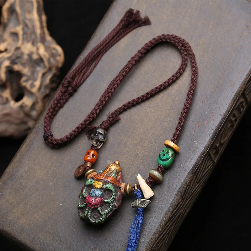 Tibetan-style Hand-woven Cord Necklace with Scorpion and “Prosperity from All Directions” Pendant
