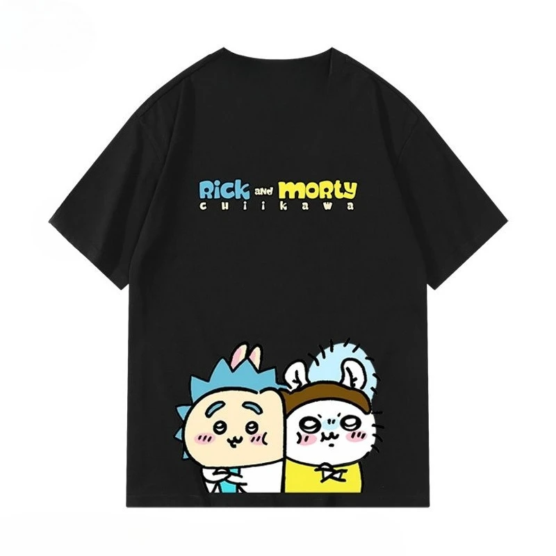 Chiikawa Hachiware Usagi × Rick And Morty Cartoon-Grafik-T-Shirt, Unisex, locker geschnitten, lässig, Sommer, Kurzarm, Streetwear, Alltags-Top – Detail 5
