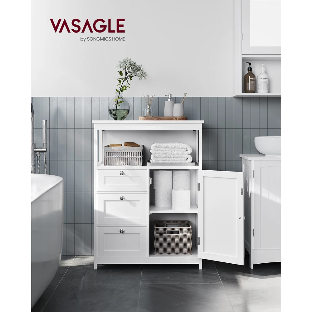 VASAGLE Bathroom Storage Cabinet, Bathroom Storage Unit with 3 Drawers, Bathroom Floor Cabinet Freestanding, 30 x 60 x 80 cm