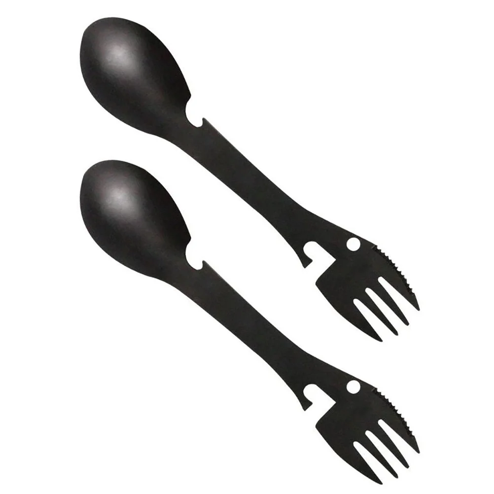 

2 Pcs Multifunctional Tableware Camping Utensils Portable Travel Reusable Multi-function for Stainless Steel Outdoor