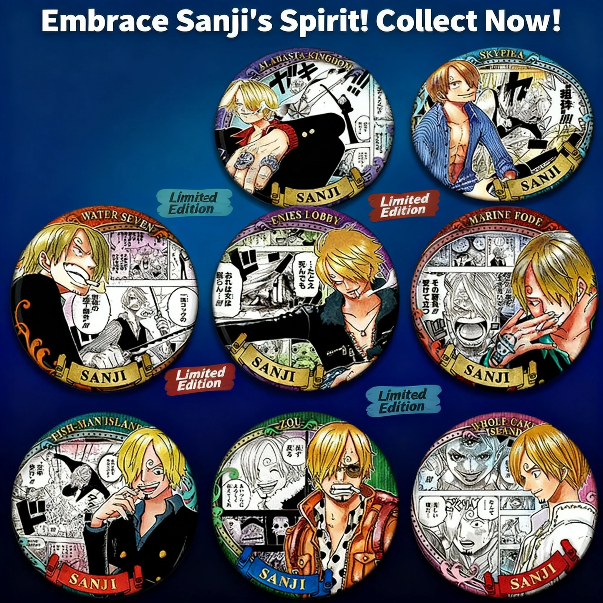 

One Piece Anime Sanji Badge Personal Pool Replica Pin Brooch Pendant Shiny Film Badge Merchandise Collectible Otaku Goods
