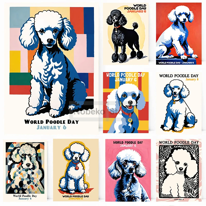 World Poodle Day Poster Cute Poodle Dogs Abstract Prints Canvas Painting Wall Art Pictures Home Living Room Modern Pets Decor